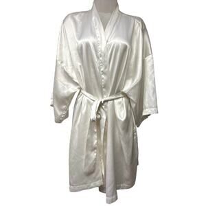 Vintage Victorias Secret White One Size Robe Bridal Silky Satin Wedding Kimono
